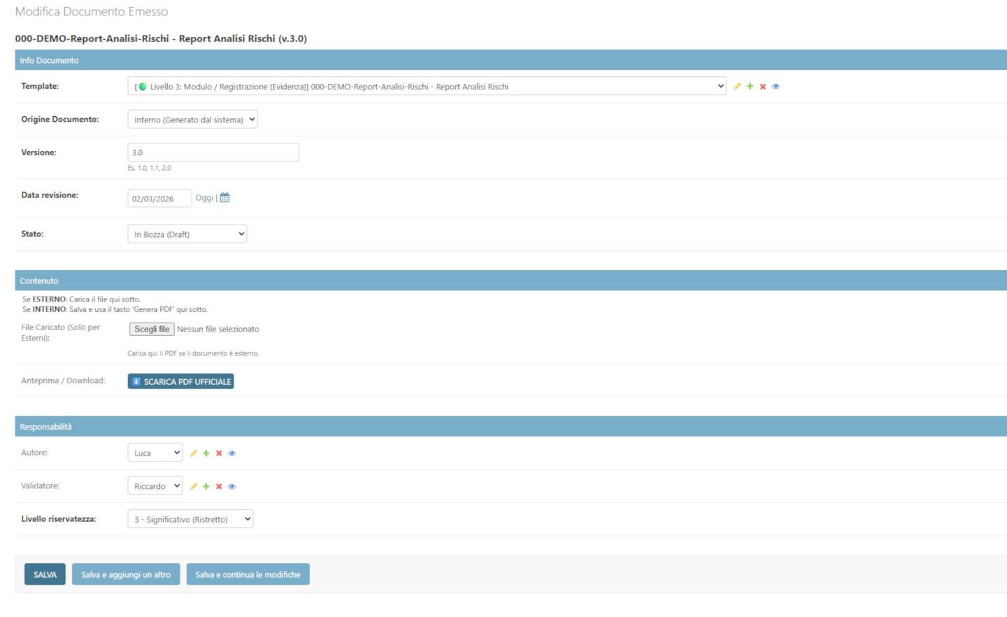 Modifica documento emesso - ISO Arx