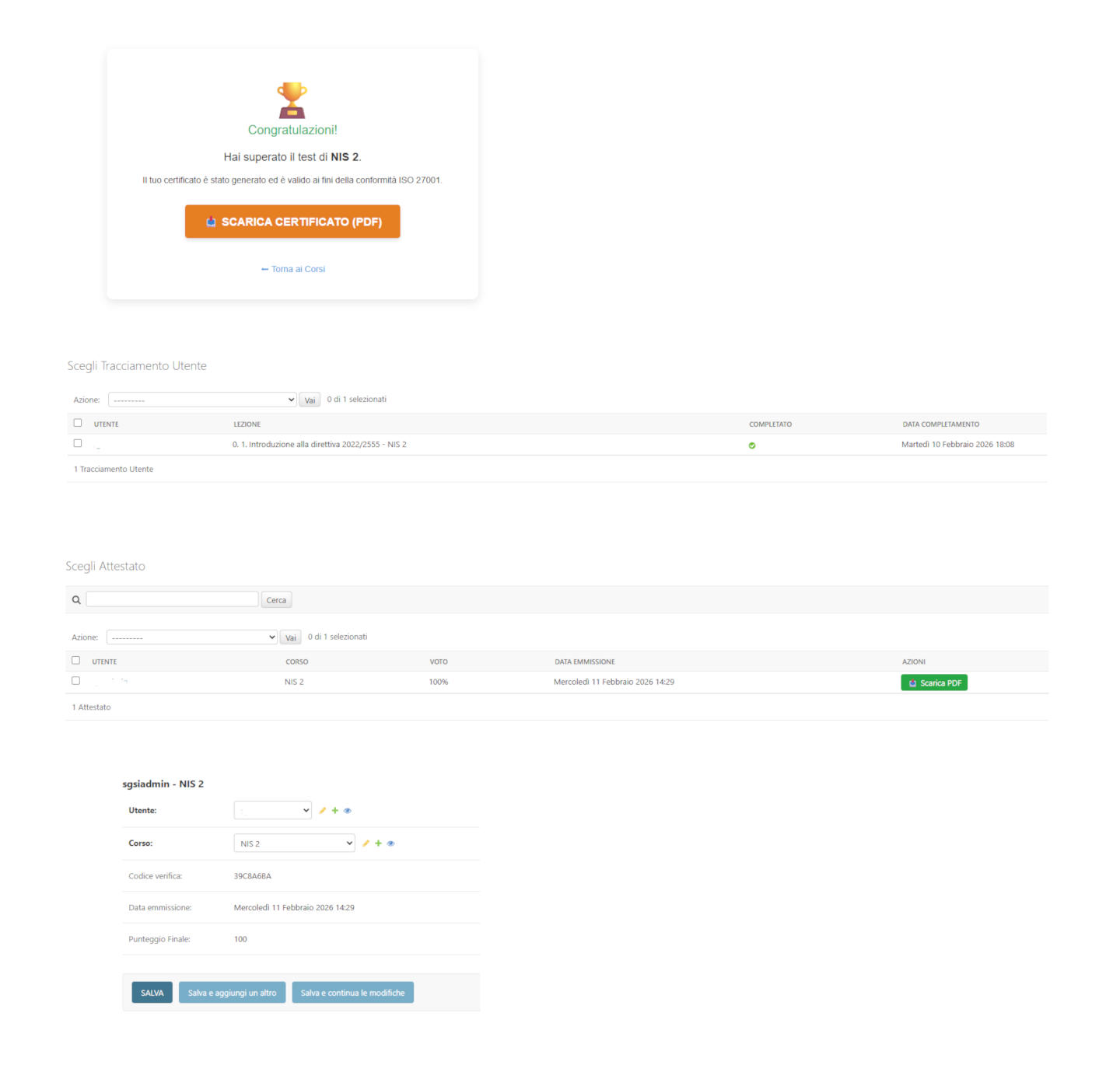 Test e registro certificati in ISO Arx
